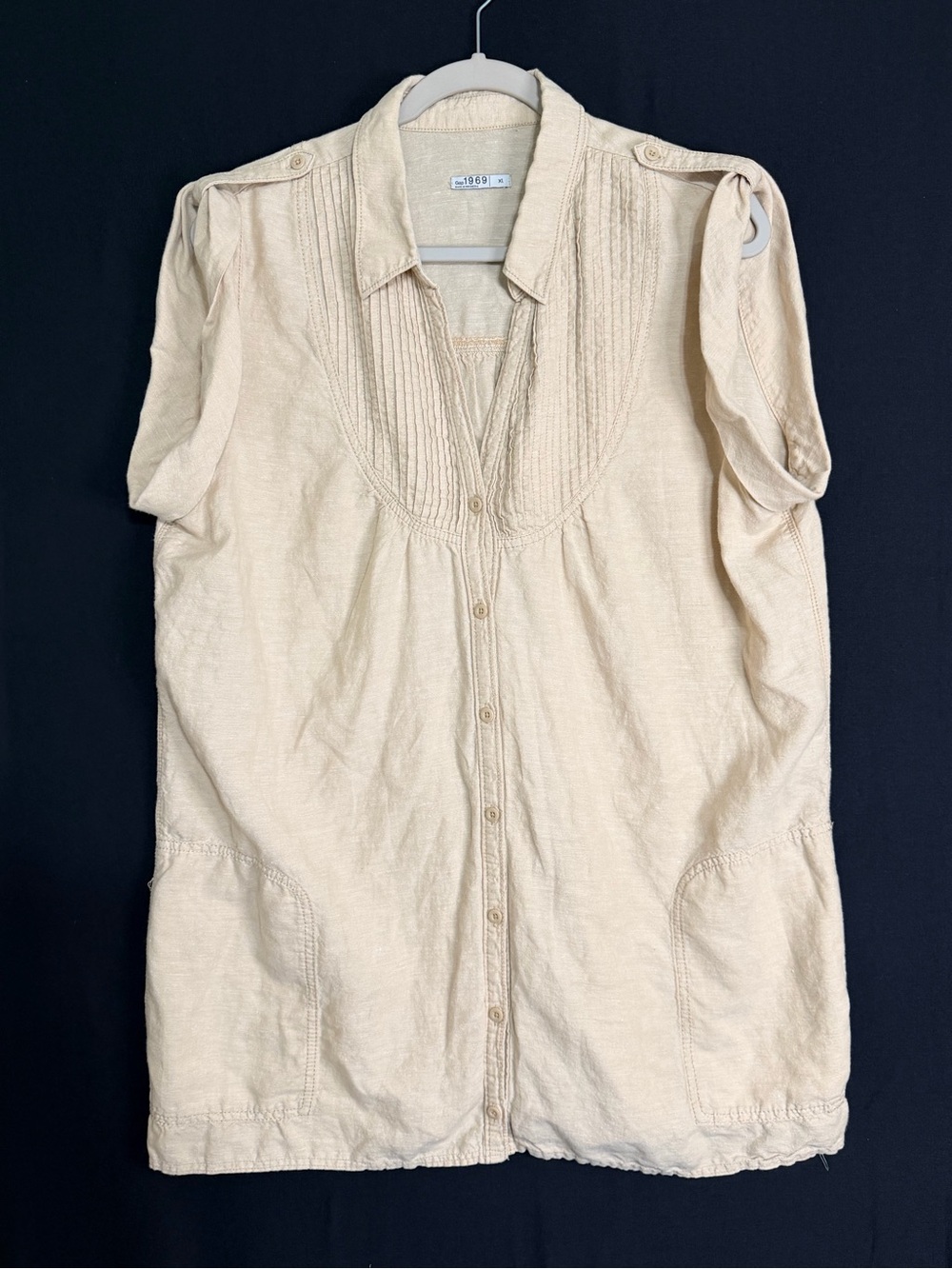 GAP Beige Pintuck Button-Front Shirt Long line or minidress Coverup no materials